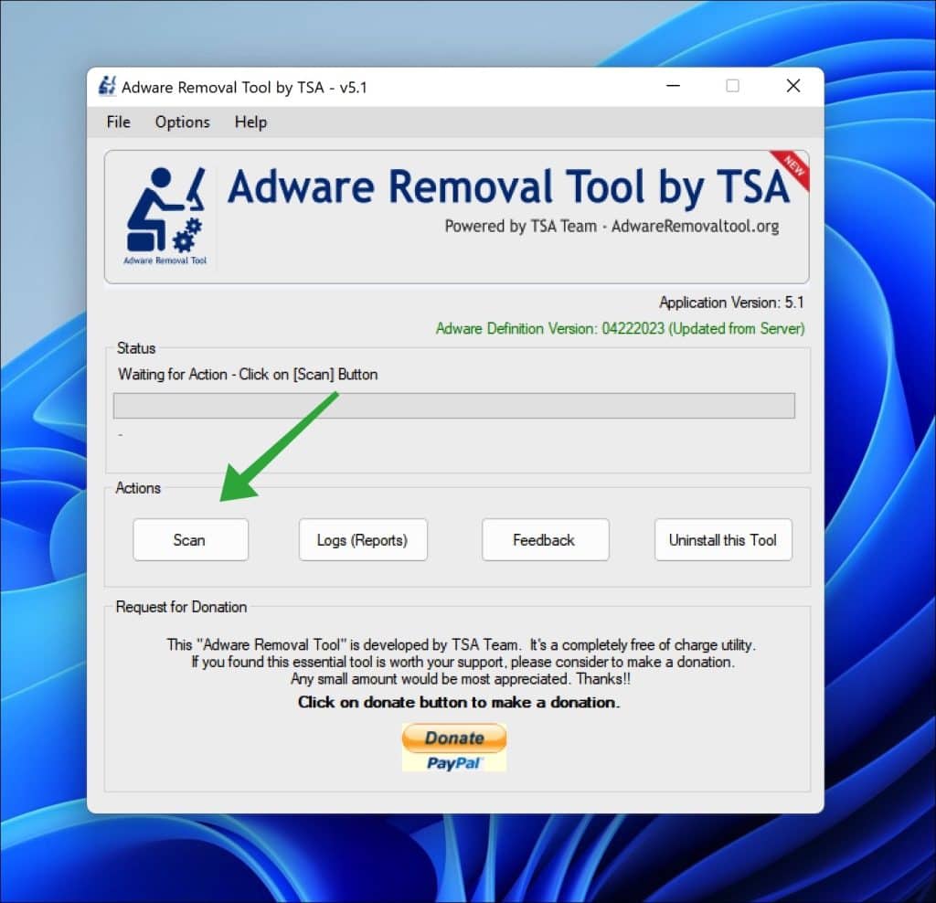 Adware removal tool scan