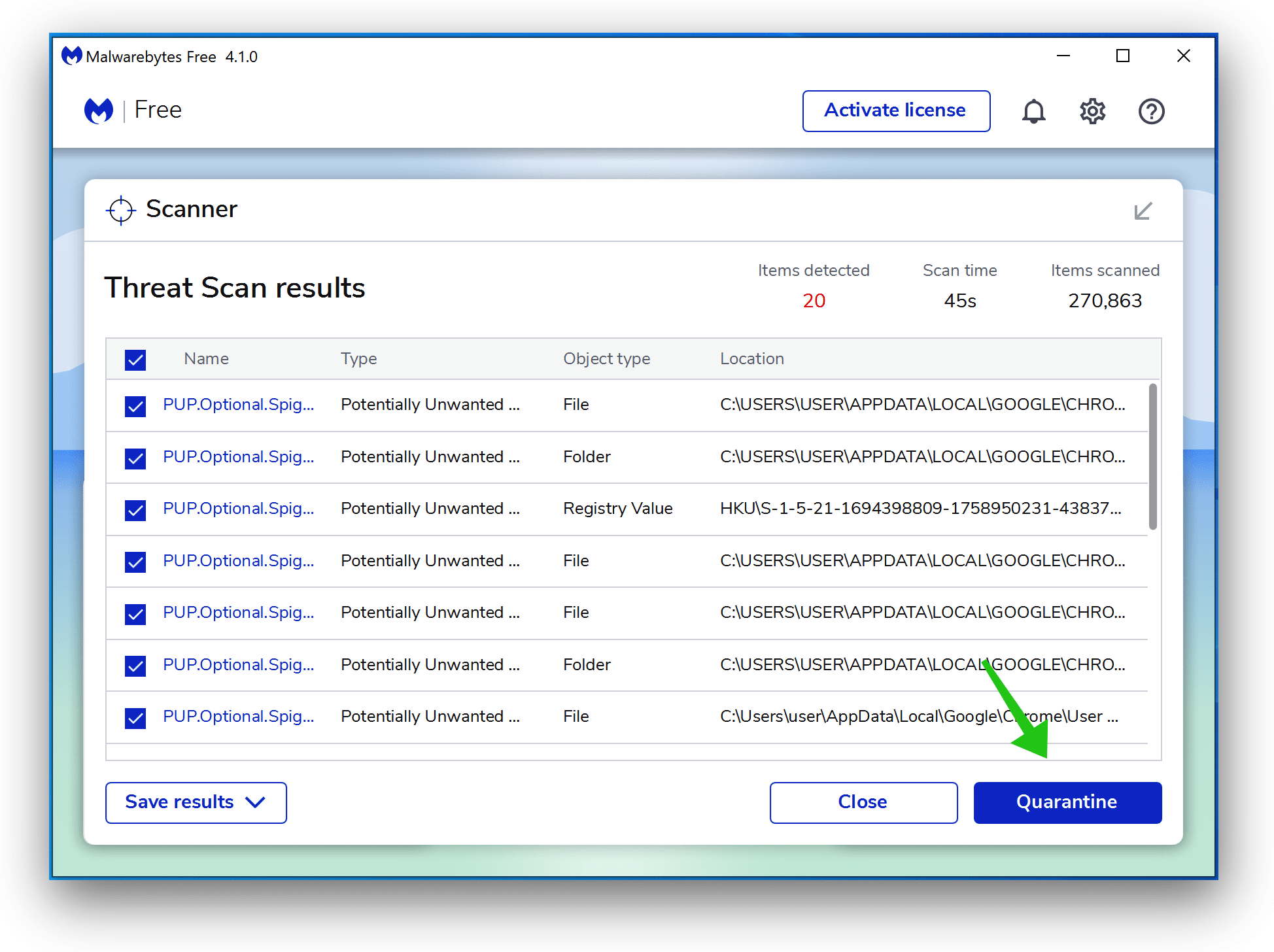 Rewardarium.com removal with Malwarebytes