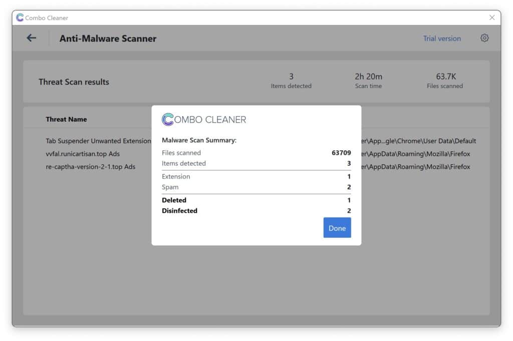 malware scan summary